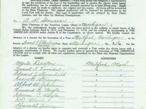 Application for Post of the American Legion