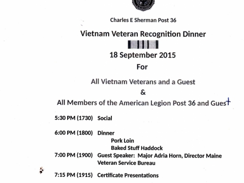 Vietnam Veterans Dinner Sept. 2015